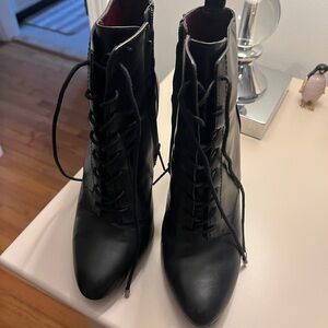 BCBGMaxAzria Black Lace-Up Pointed Ankle Boots